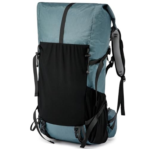 POWER KING Lightweight Roll-Top Hiking Backpack, 30L to 40L, Grey Green