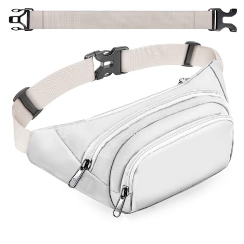 SUPHOSMT White Fanny Pack 4-Pocket Bum Bag with Extended Belt