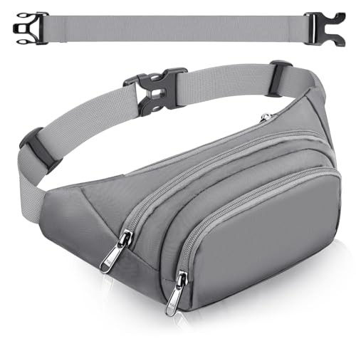SUPHOSMT 4-Pocket Bum Bag with Extended Belt, Grey