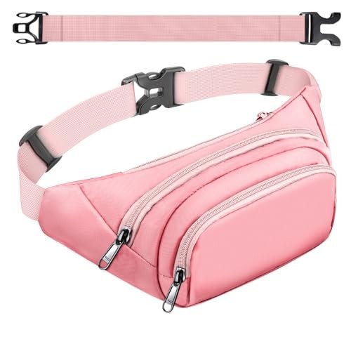 SUPHOSMT 4-Pocket Bum Bag with Extended Belt, Pink