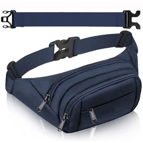 SUPHOSMT Blue Bum Bag, 4 Pockets with 35cm Extended Belt