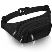 SUPHOSMT Black Waist Bag with 4 Pockets and Extended Belt, Large Capacity