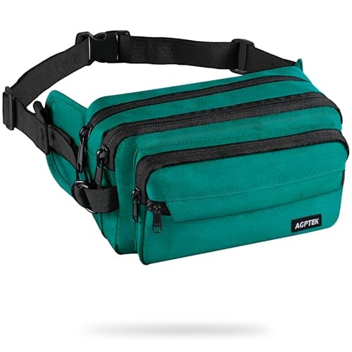 AGPTEK Large Capacity RFID Bum Bag, Waterproof Running Belt, Green, L