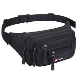 AirZyx black waterproof bumbag waist pack with 6 zipped pockets
