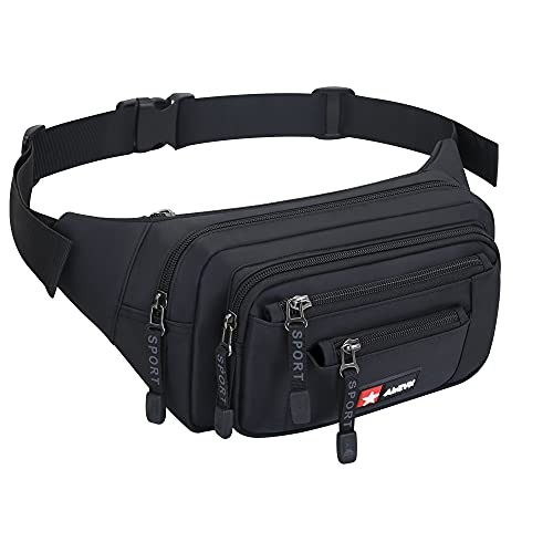 AirZyx black waterproof bumbag waist pack with 6 zipped pockets