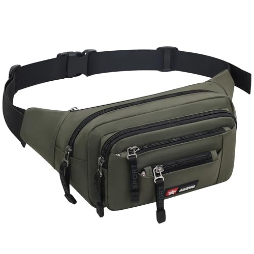 AirZyx waterproof bumbag waist pack, olive, 6 zipped pockets