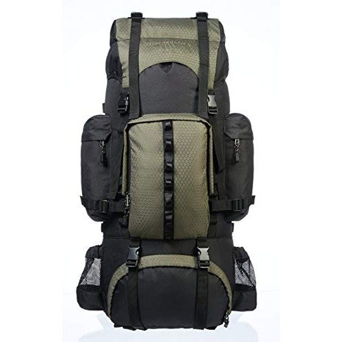 Amazon Basics Internal Frame Hiking Backpack Rucksack with Rainfly, 65 L, Green
