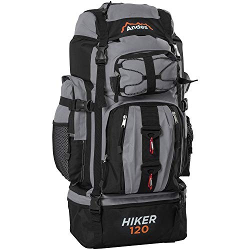 Andes Adtrek Grey 120L Hiker Backpack, Extra Large Hiking and Camping Rucksack