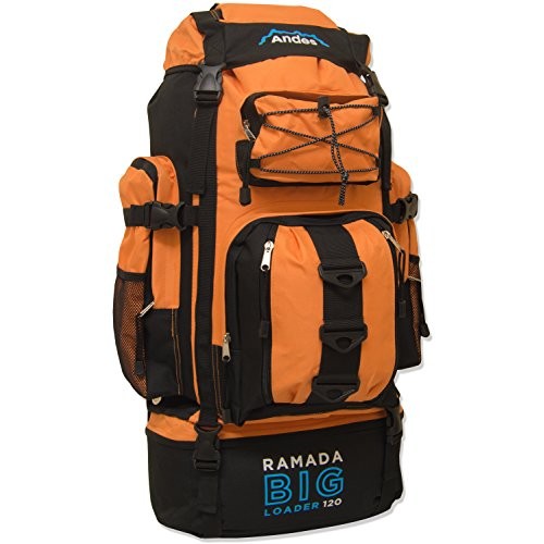 Andes Ramada 120L Hiking Camping Backpack, Bright Orange