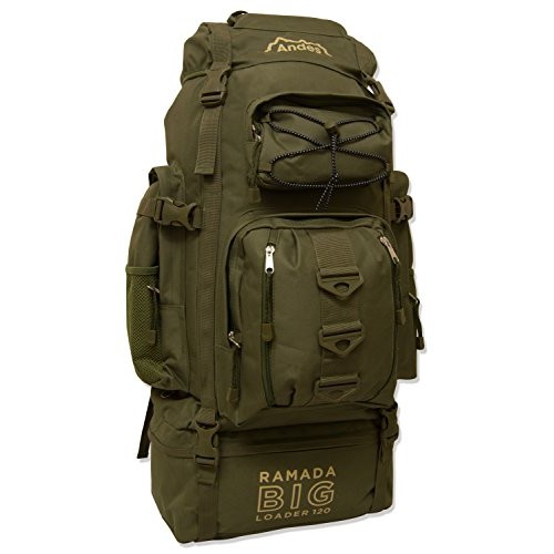 Andes Ramada 120L Extra Large Hiking and Camping Backpack, Olive Green