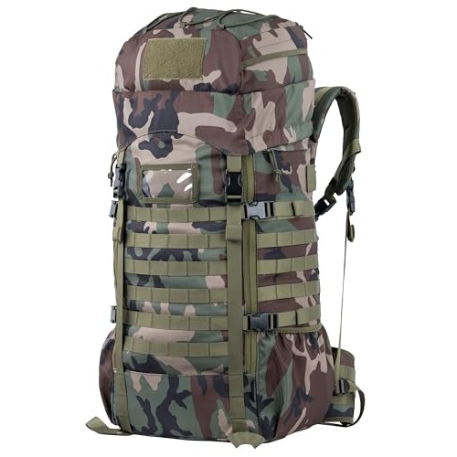 BACKFERRY 75L Tactical Backpack with Internal Frame, MOLLE and Hydration System, Woodland Camo