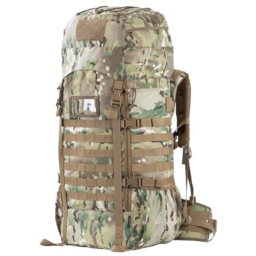 BACKFERRY 75L Tactical Backpack with Internal Frame, MOLLE and Hydration System, At Camo