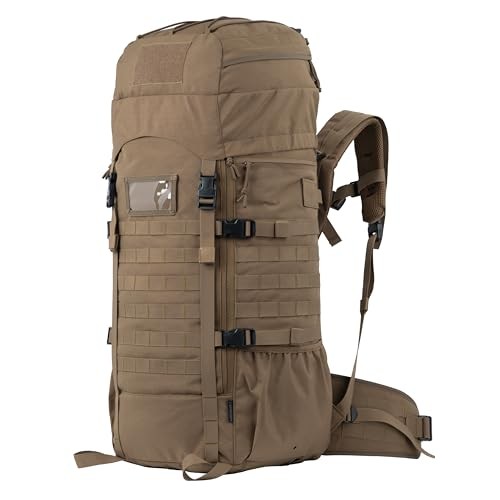 BACKFERRY 75L Tactical Backpack with Internal Frame, MOLLE and Hydration System, Sand