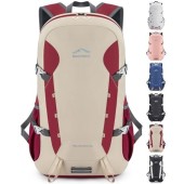 BAGPARKK 35L Lightweight Packable Travel Hiking Backpack, Water-Resistant Daypack, Beige-Red, 35L Extra Large