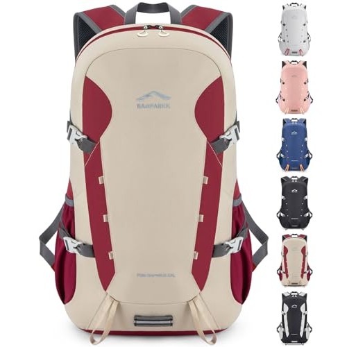 BAGPARKK 35L Lightweight Packable Travel Hiking Backpack, Water-Resistant Daypack, Beige-Red, 35L Extra Large