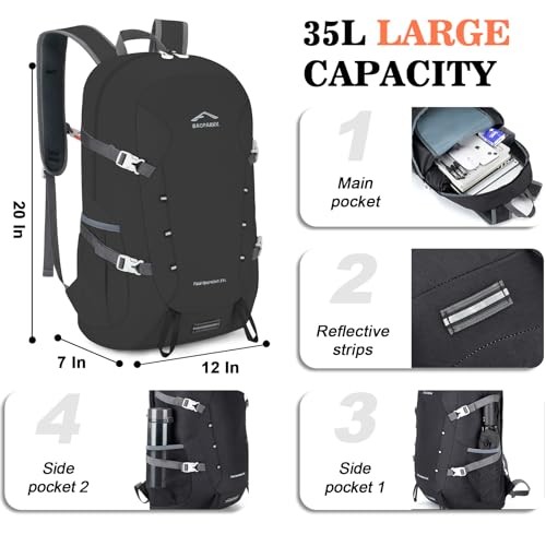 BAGPARKK 35L Lightweight Packable Travel Hiking Backpack, Black, 35L Extra Large-2