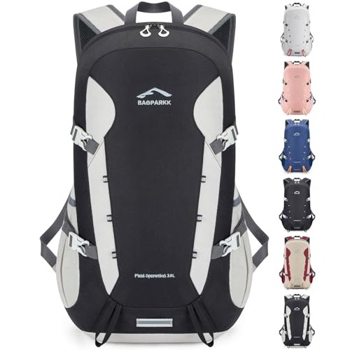 BAGPARKK 35L Extra Large Lightweight Packable Travel Hiking Backpack, Water-Resistant Camping Daypack, Black-White