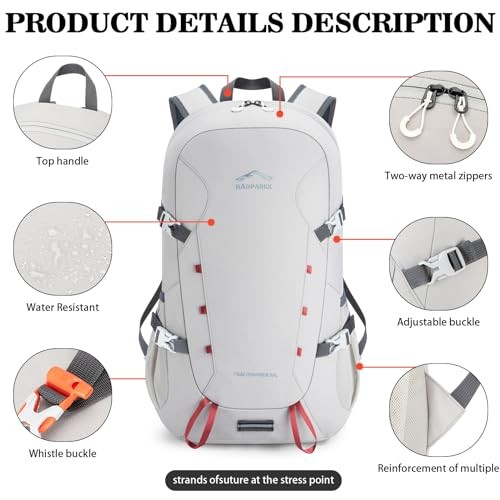 BAGPARKK 35L Extra Large Lightweight Packable Hiking Backpack, Light Gray-4
