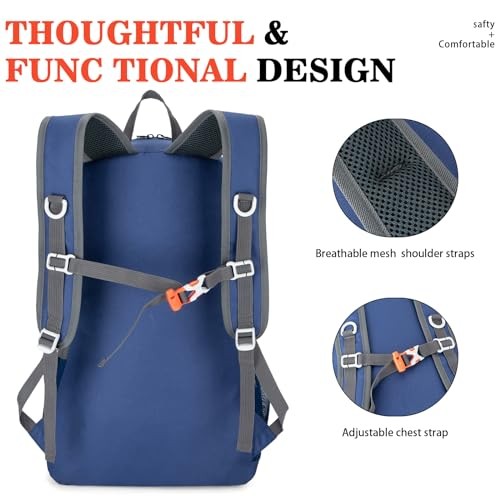 BAGPARKK 35L Lightweight Packable Travel Hiking Backpack Daypack, Navy, 35L Extra Large-3