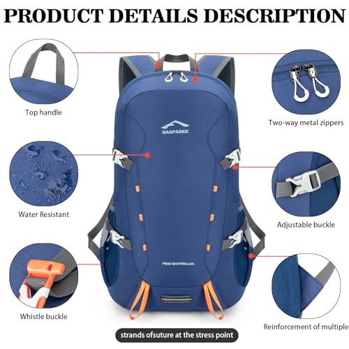 BAGPARKK 35L Lightweight Packable Travel Hiking Backpack Daypack, Navy, 35L Extra Large-4