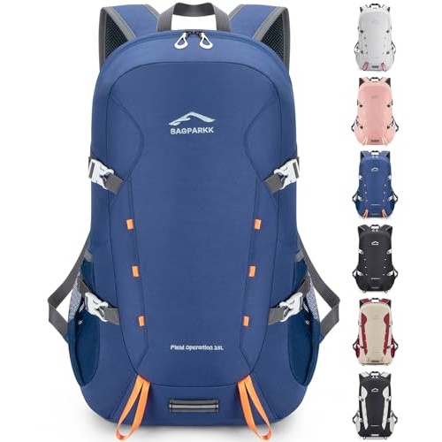 BAGPARKK 35L Lightweight Packable Travel Hiking Backpack Daypack, Navy, 35L Extra Large