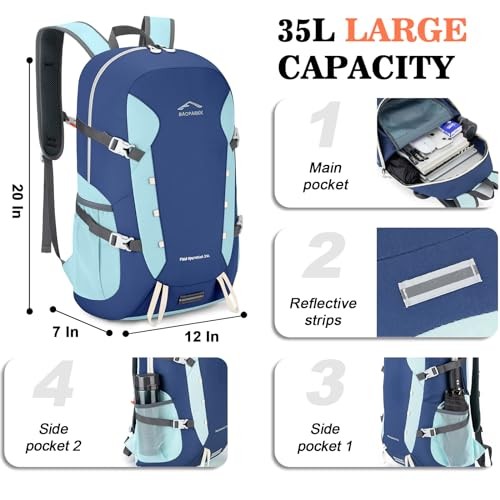 BAGPARKK 35L Lightweight Packable Hiking Backpack, Navy Blue, Extra Large-2