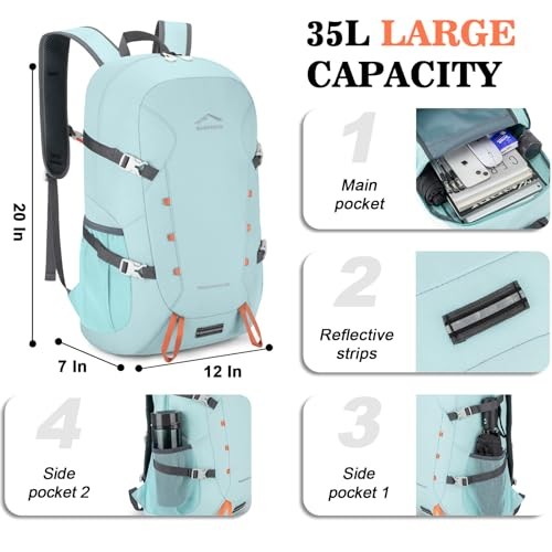 BAGPARKK 35L Lightweight Packable Hiking Backpack, Sky Blue-2