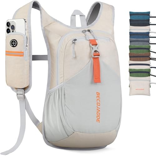 BECOJADDE 15L Foldable Hiking Backpack, Beige