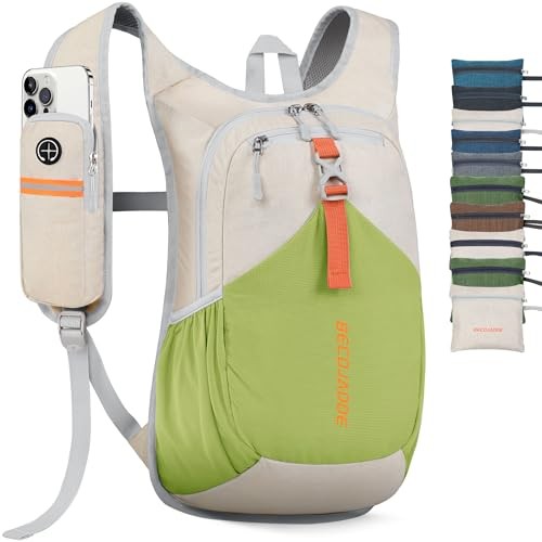 BECOJADDE 15 Litre Foldable Hiking Backpack, Beige Green