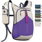 BECOJADDE 15 Litre Foldable Hiking Backpack, Beige Purple