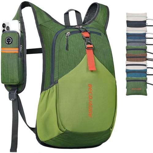 BECOJADDE 15 Litre Foldable Hiking Backpack, Olive Green