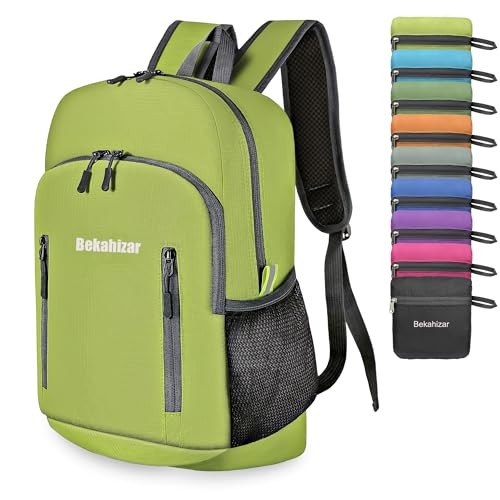 Bekahizar 20L Ultra Lightweight Foldable Hiking Daypack, Bright Green