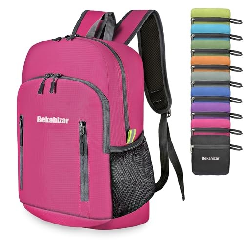 Bekahizar 20L Ultra Lightweight Foldable Hiking Daypack, Rose Red