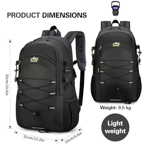 Besrina 40L Hiking Backpack, Black, water-resistant daypack with reflective strips-1