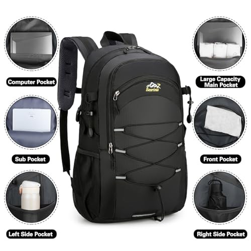 Besrina 40L Hiking Backpack, Black, water-resistant daypack with reflective strips-4