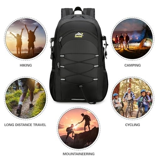 Besrina 40L Hiking Backpack, Black, water-resistant daypack with reflective strips-5