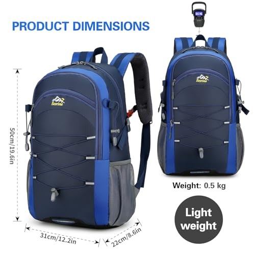 Besrina 40L Hiking Backpack, Blue, Multi-functional Water-Resistant Travel Rucksack with Reflective Strips-1
