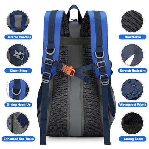 Besrina 40L Hiking Backpack, Blue, Multi-functional Water-Resistant Travel Rucksack with Reflective Strips-2