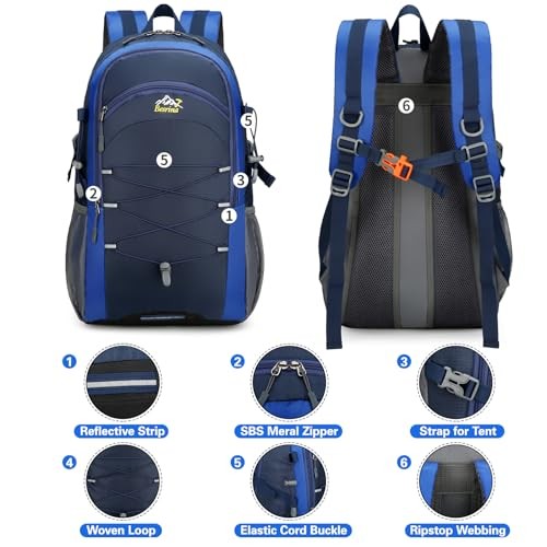 Besrina 40L Hiking Backpack, Blue, Multi-functional Water-Resistant Travel Rucksack with Reflective Strips-3