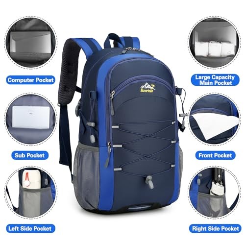 Besrina 40L Hiking Backpack, Blue, Multi-functional Water-Resistant Travel Rucksack with Reflective Strips-4