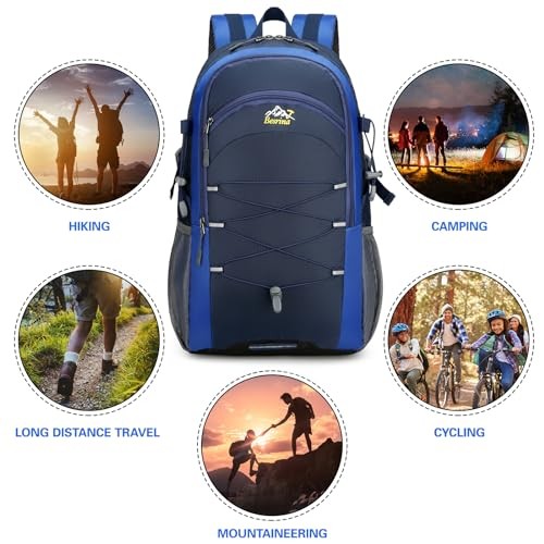 Besrina 40L Hiking Backpack, Blue, Multi-functional Water-Resistant Travel Rucksack with Reflective Strips-5