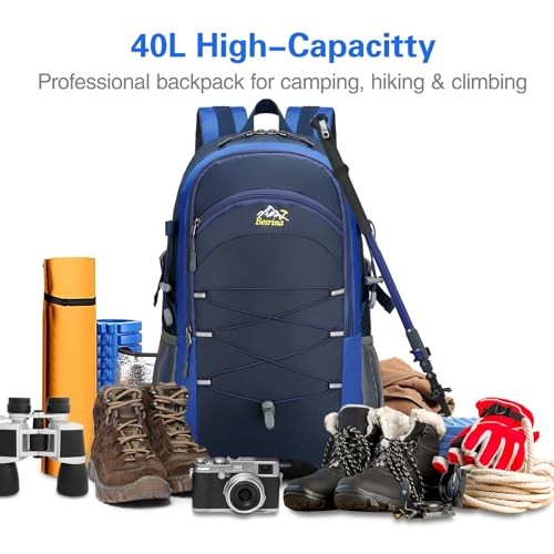 Besrina 40L Hiking Backpack, Blue, Multi-functional Water-Resistant Travel Rucksack with Reflective Strips-6