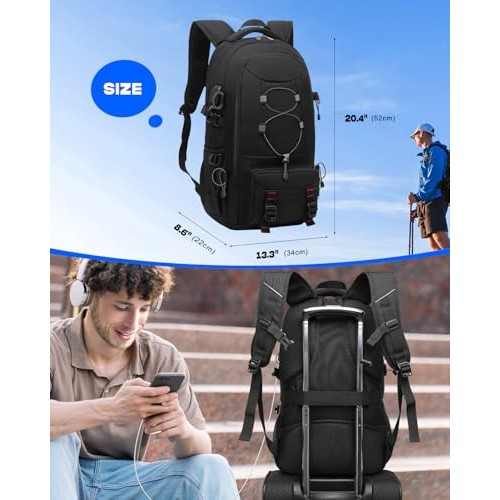 Besttravel 45L Travel Backpack, Water Resistant Hiking Rucksack, Black-1