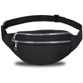 Wendergo Black Bum Bag Waist Pack with 2 Zip Pockets and Adjustable Strap