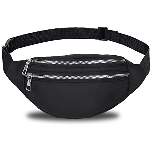 Wendergo Black Bum Bag Waist Pack with 2 Zip Pockets and Adjustable Strap