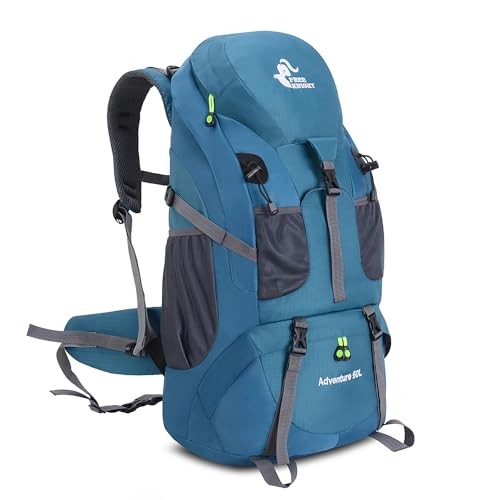 Bseash 50L Hiking Backpack with Shoe Compartment, Blue Green