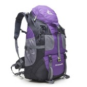 Bseash 50L Hiking Backpack, water-resistant lightweight daypack, Purple, no shoe compartment