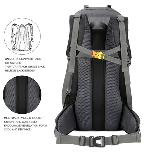 Bseash 60L Waterproof Hiking and Camping Backpack with Rain Cover, Black-4