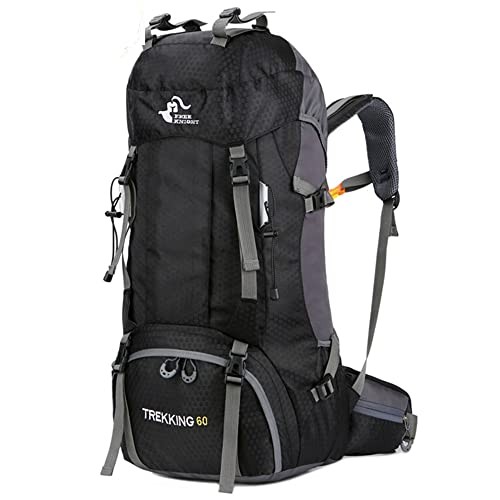 Bseash 60L Waterproof Hiking and Camping Backpack with Rain Cover, Black
