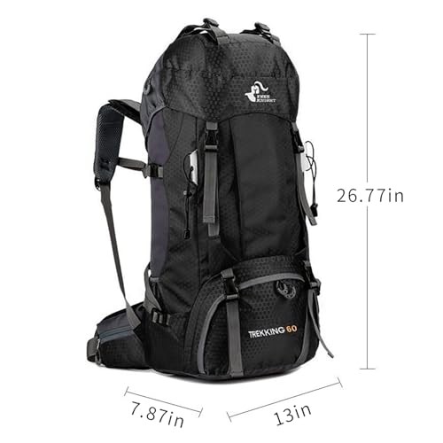 Bseash 60L Waterproof Hiking and Camping Backpack with Rain Cover, Black-6
